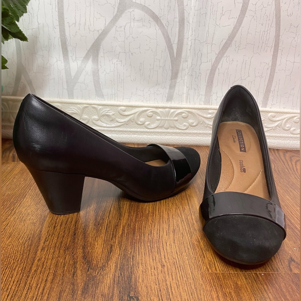 🌷 Collection Clark’s 🌷 Classic Black Block Heel Pumps - Women's 9M - Picture 3 of 9